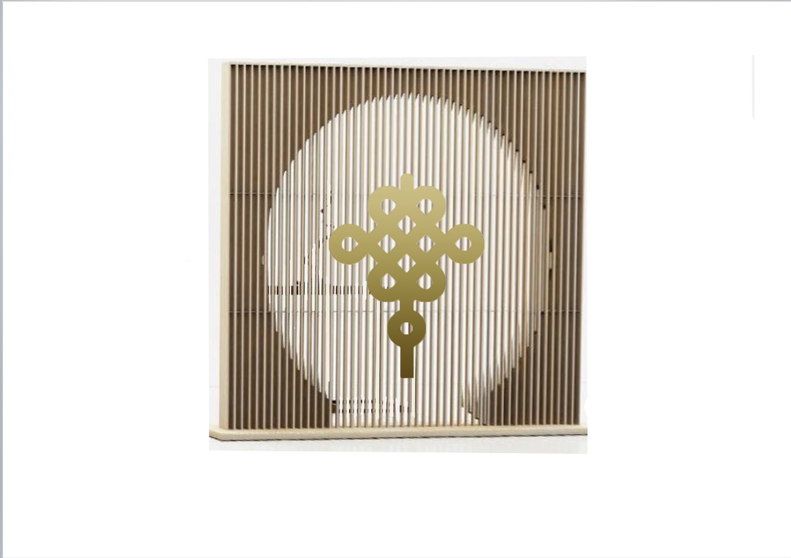 Side-wall concept — the moon gate with a brass mystic knot