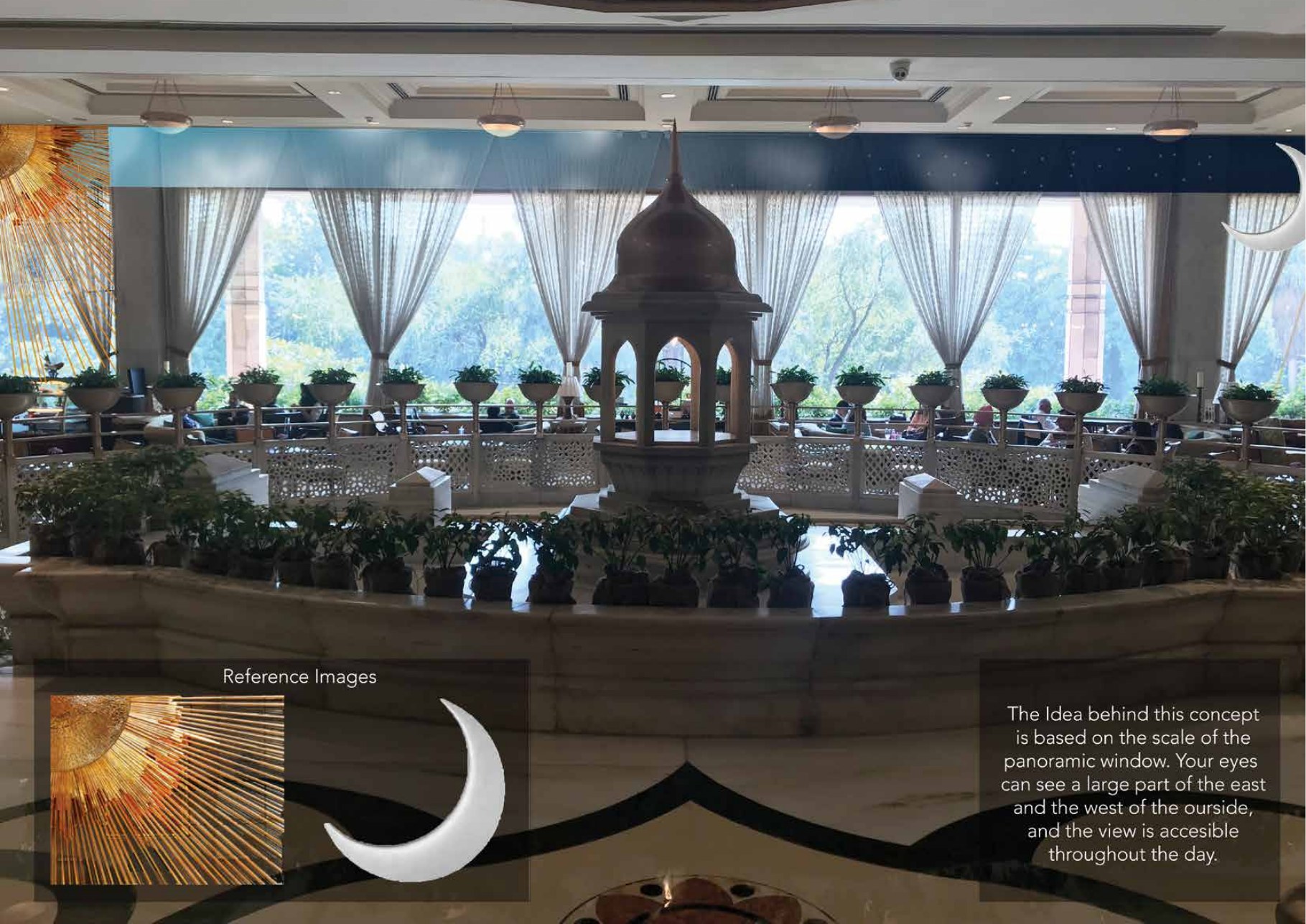 Concept V — the panoramic window, east-to-west light