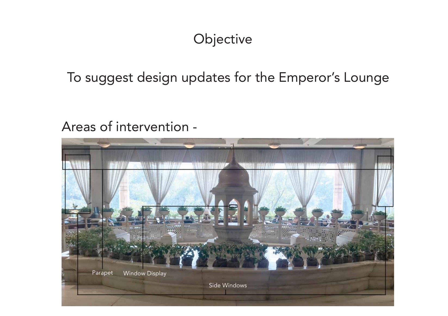 The Emperor's Lounge at Taj Mansingh — areas of intervention
