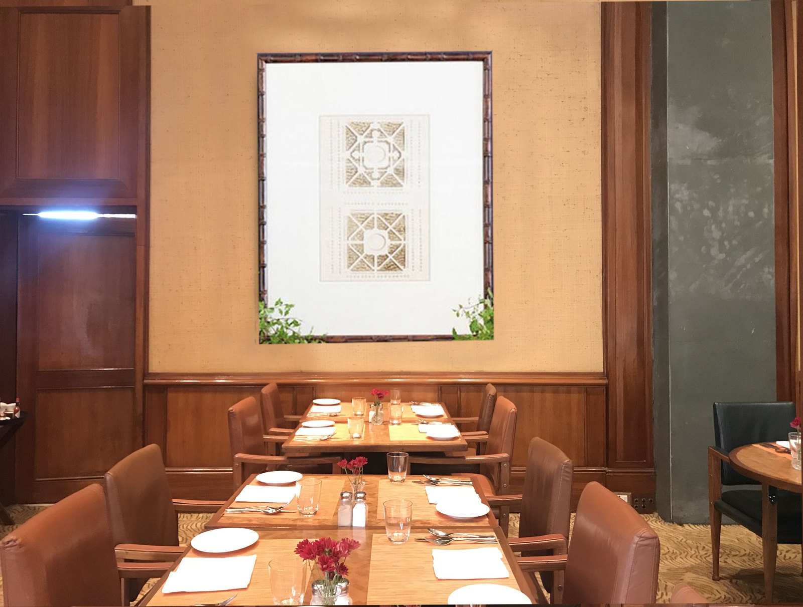 A framed colonial plate, reframed across the room