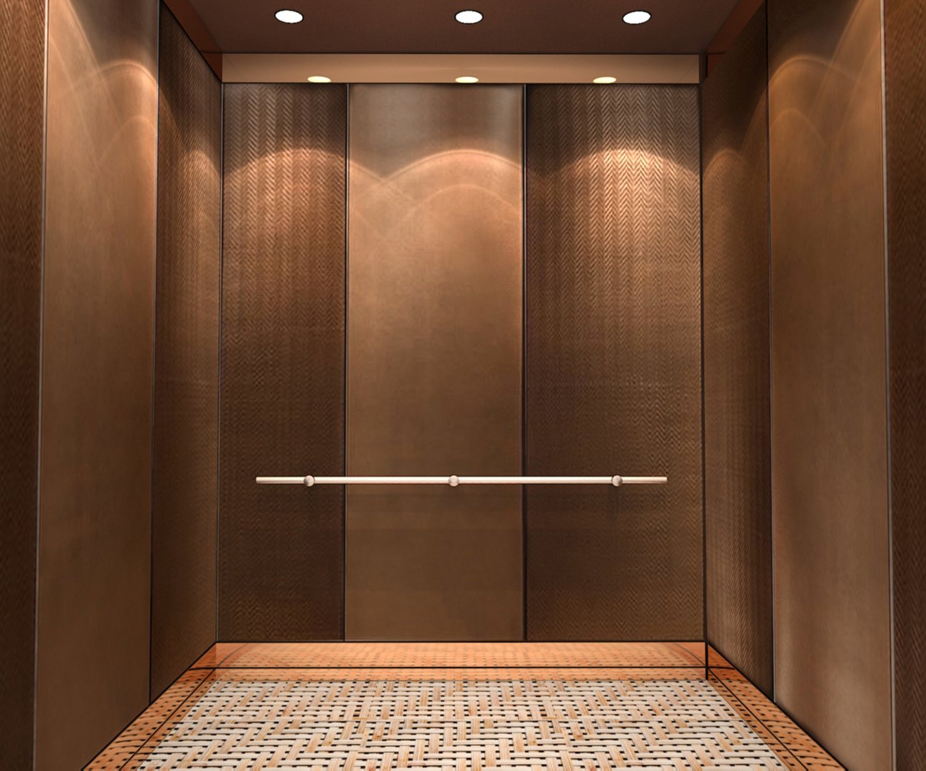 Brass-lined elevator lobby