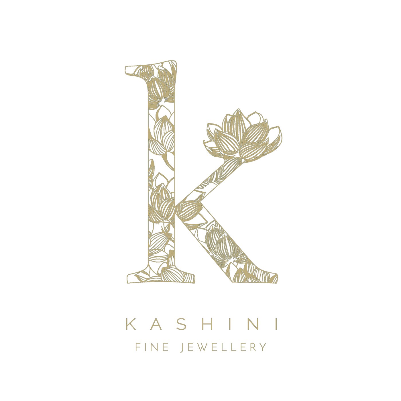 The Kashini lettermark — a lotus-filled k