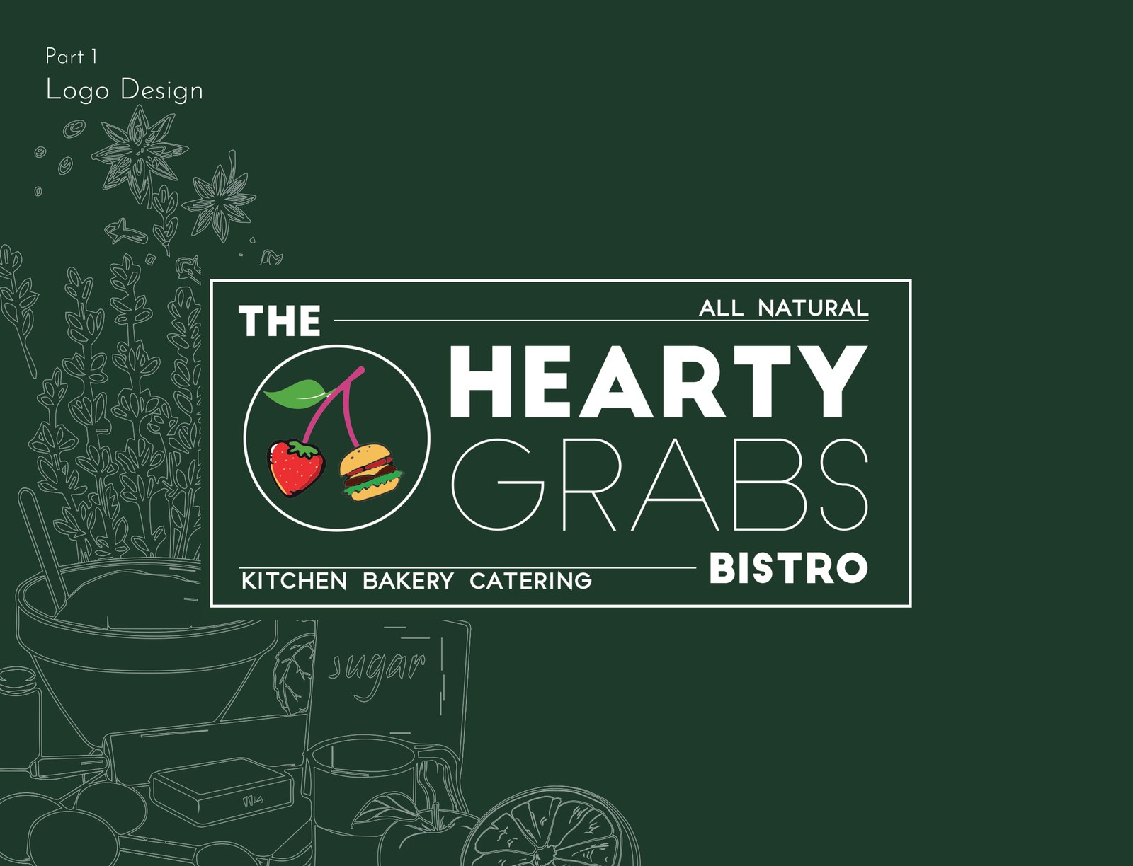 The Hearty Grabs logo on a green, botanical ground