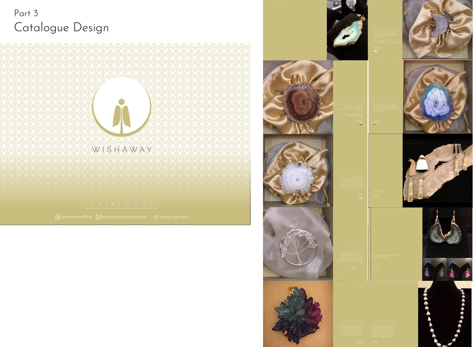 The Wishaway catalogue spread — gold and crystals