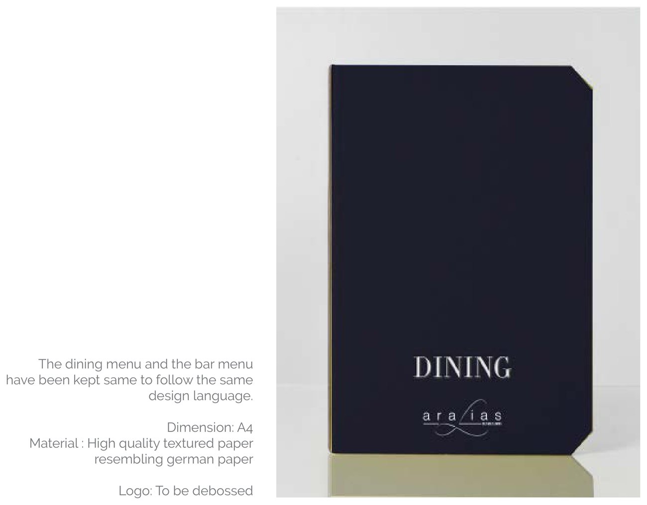 The debossed Dining menu