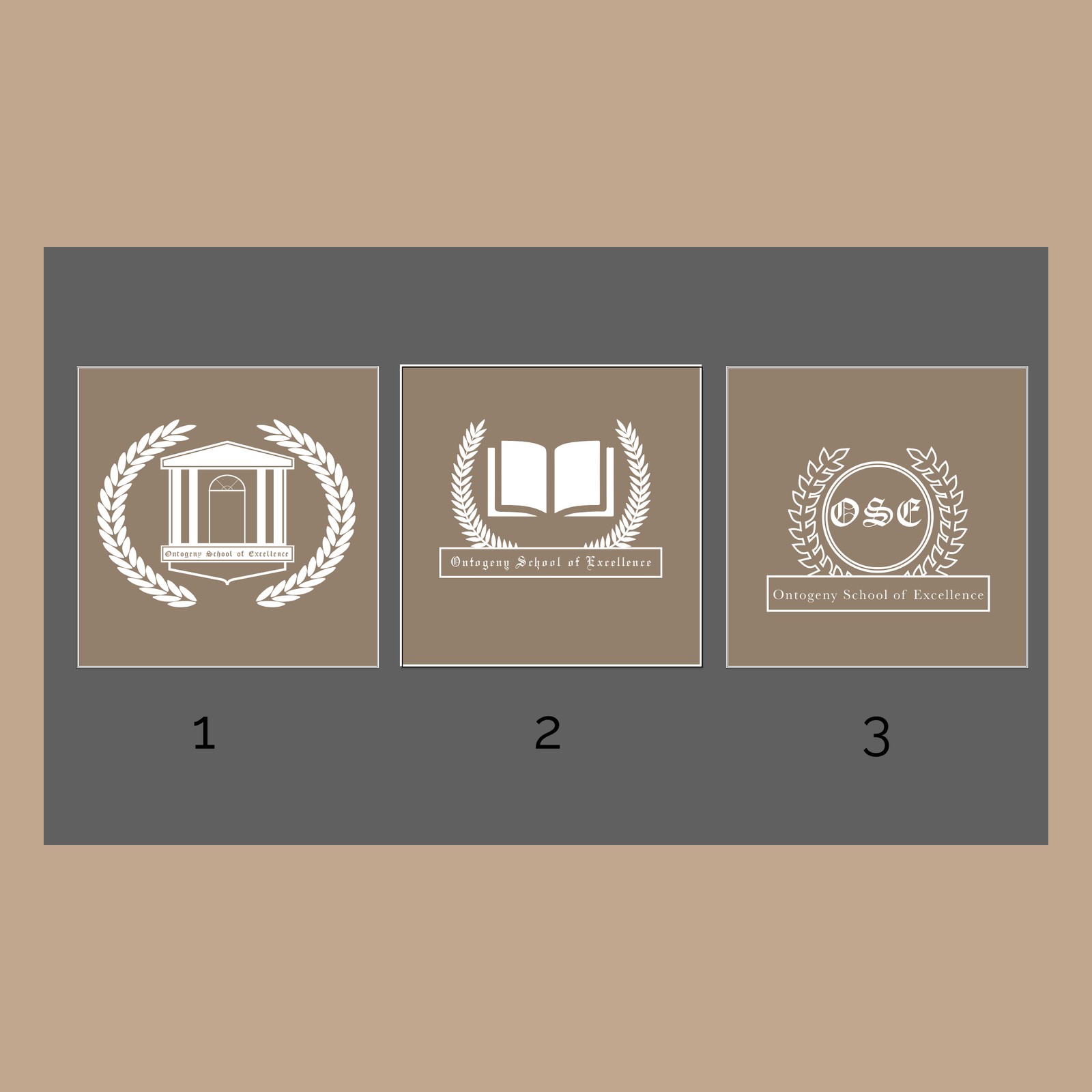 Three early routes — classical columns, an open book, and an OSE monogram