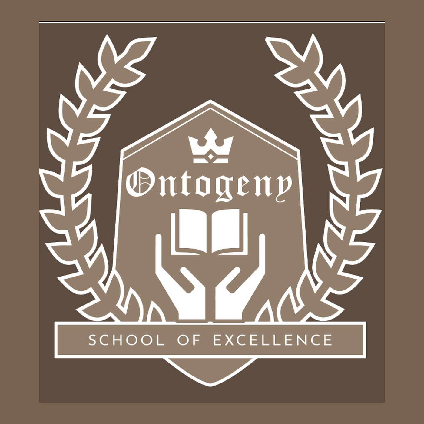 The crest in a warm sepia register