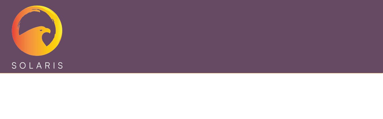 Letterhead detail — the header band in plum with the mark and wordmark at the left
