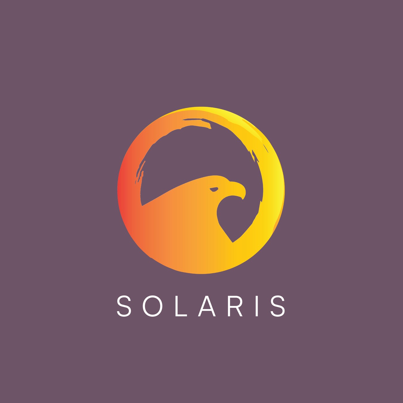 The reversed lockup — the same mark with a white wordmark on plum